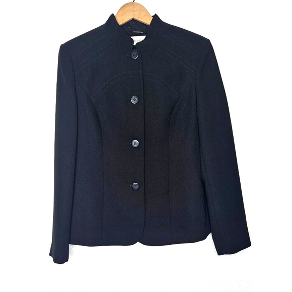 Vintage Calvin Klein Womens Blazer Jacket 6 Black Button Front Mandarin Collar - Picture 1 of 9